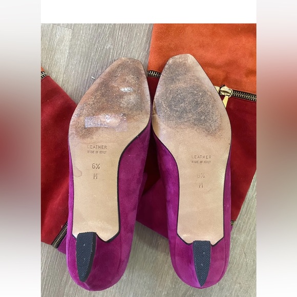 Anne Klein COUTURE Color Block‎ Leather Suede Knee High Zip Boots 6.5 Pink 80s - Picture 3 of 14